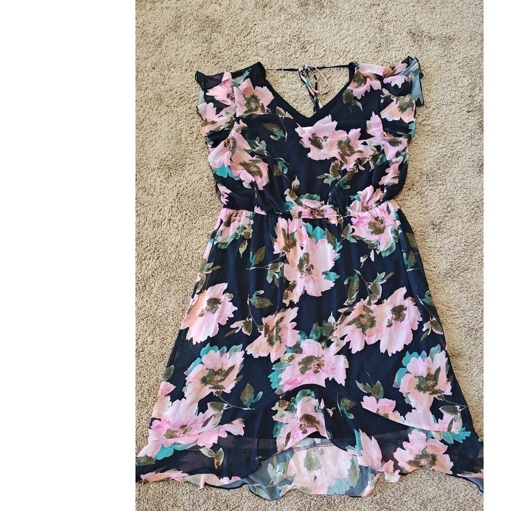 Emma & Michele Floral Chiffon High Low Dress 3X Navy Pink Used‎ Cottagecore - Picture 4 of 16